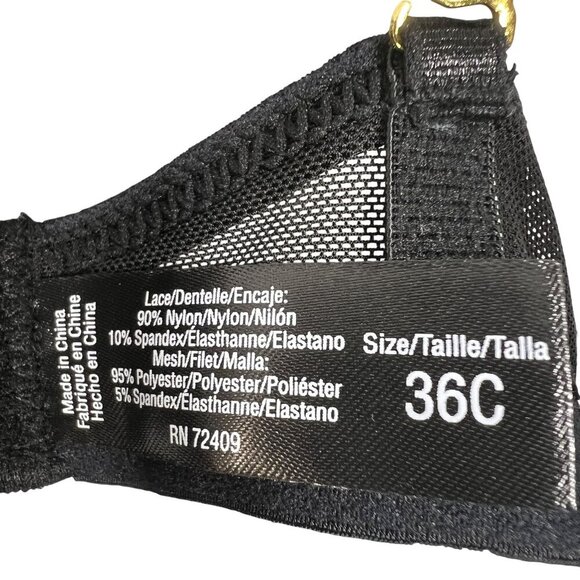 Rene Rofe NWT 36C Black Lace Extreme Push-Up Bra Gold Hardware Coquette Vampy - Picture 12 of 14